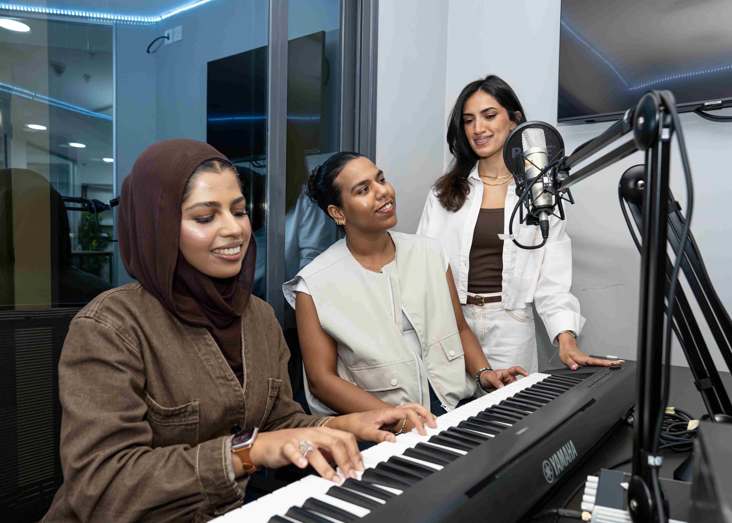 Students recording music at the Student Engagement Centre