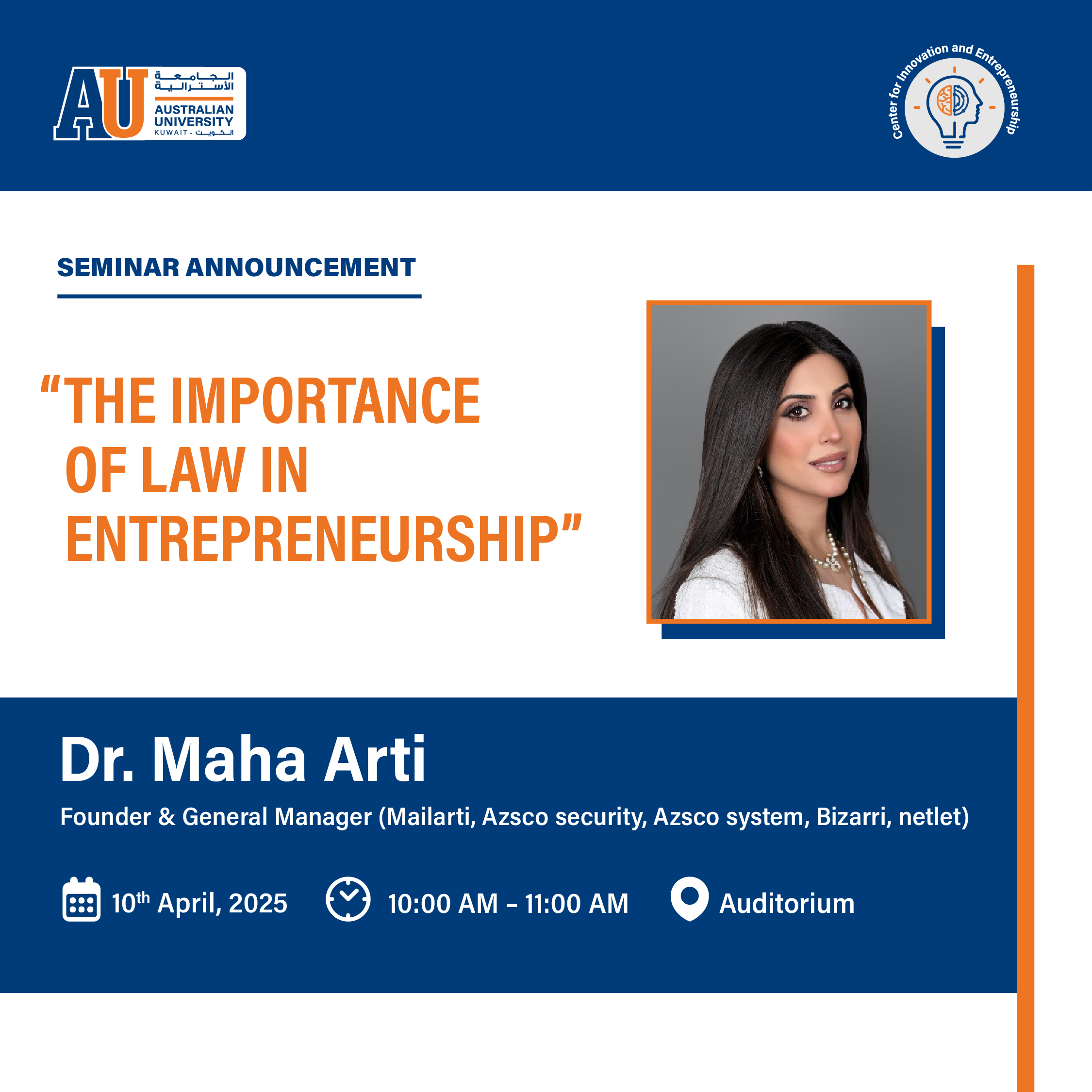 Poster of The Importance of Law in Entrepreneurship seminar