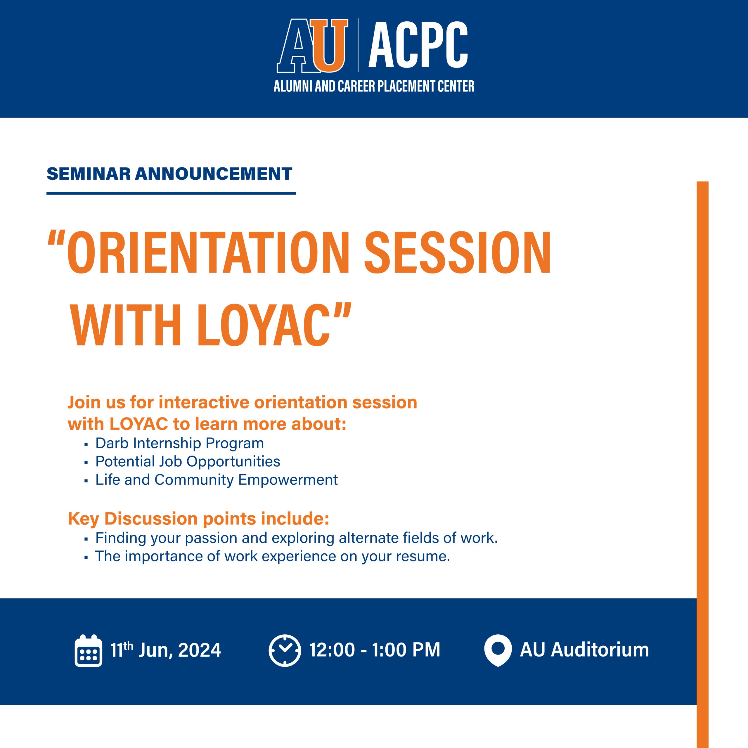 Poster of Orientation Session with LOYAC