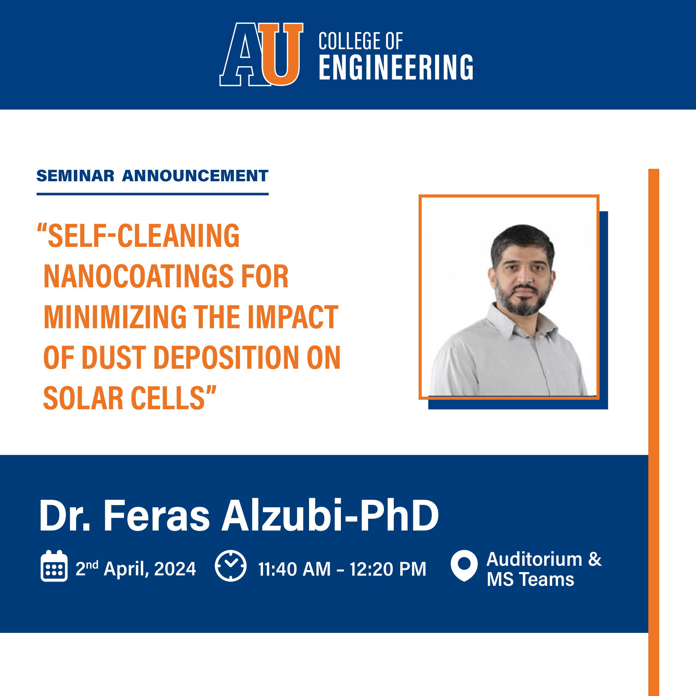 Poster of Self-Cleaning Nanocoatings for Minimizing the Impact of Dust Deposition on Solar Cells Seminar